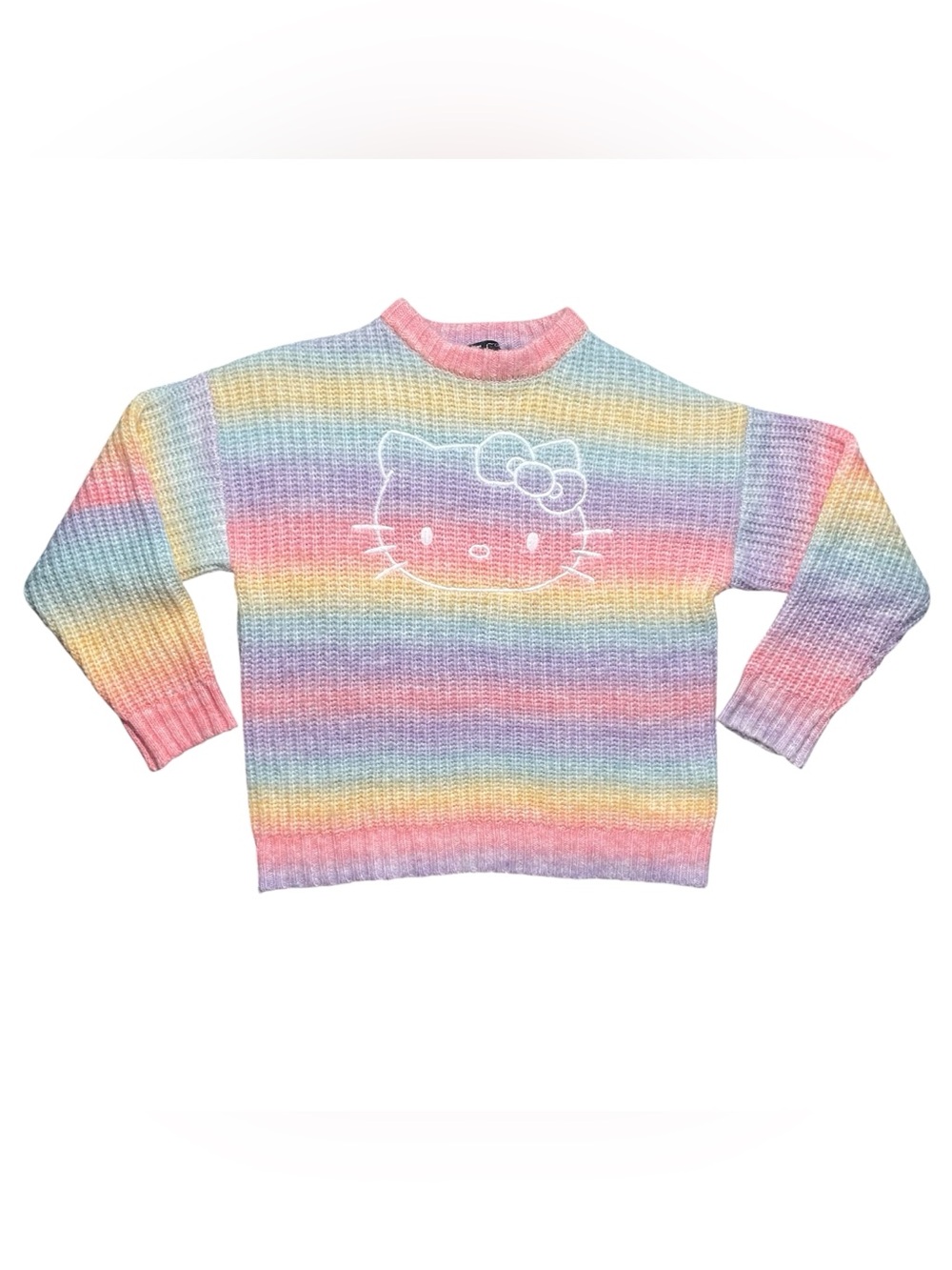 Hello Kitty x Forever 21 pastel rainbow chunky knit fuzzy pullover sweater M